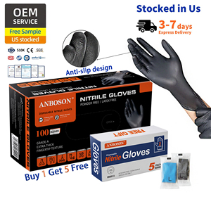 Disposable Thick Waterproof Medical Gloves Black Powder-Free Nitrile for Doctors Nurses Hospitals Dental Clinics